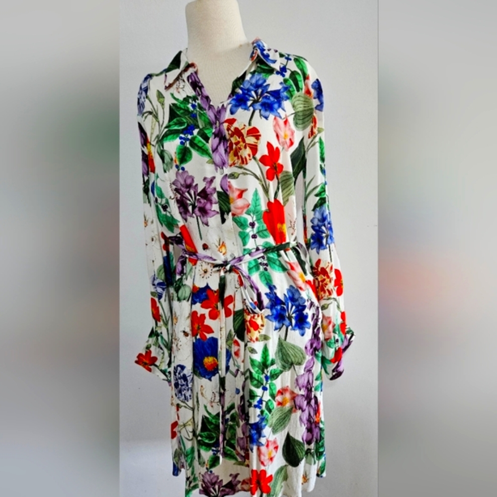 Zara Floral Long Sleeve Belted Dress